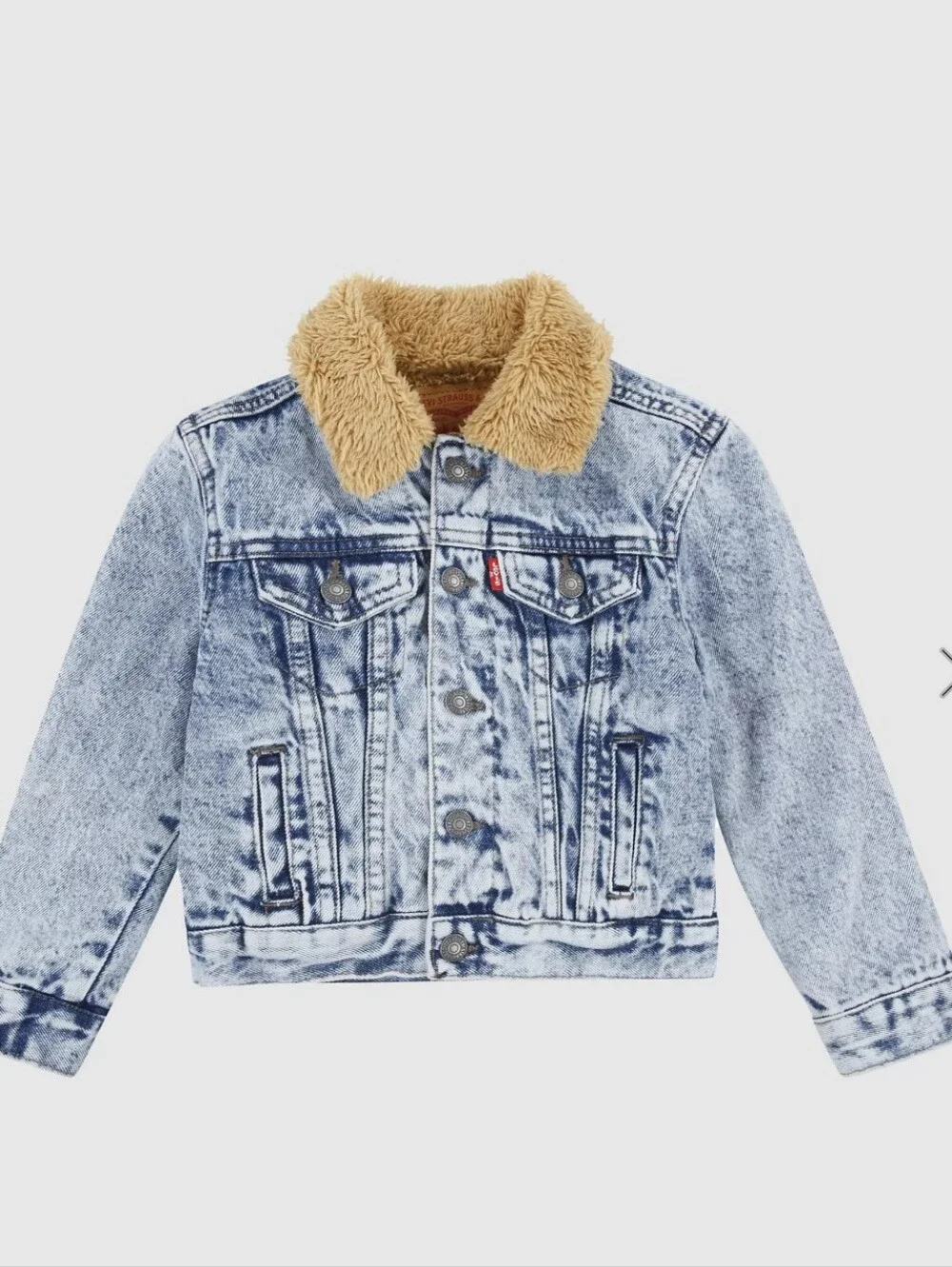 Levi's Kids Light Blue Acid-Wash Denim Jacket with Tan Sherpa Collar